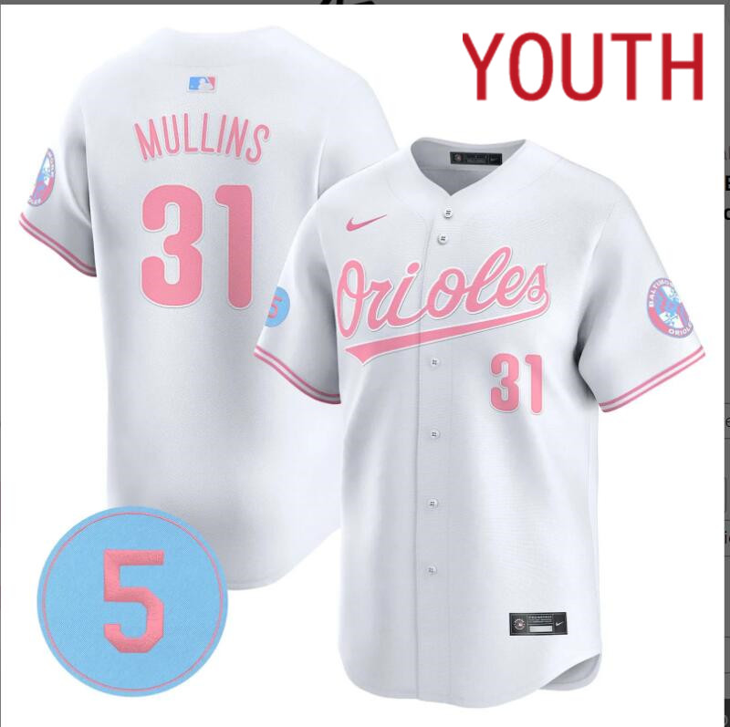 Youth  Baltimore Orioles  #31 Mullins white 2024 Nike MLB jersey->youth nfl jersey->Youth Jersey